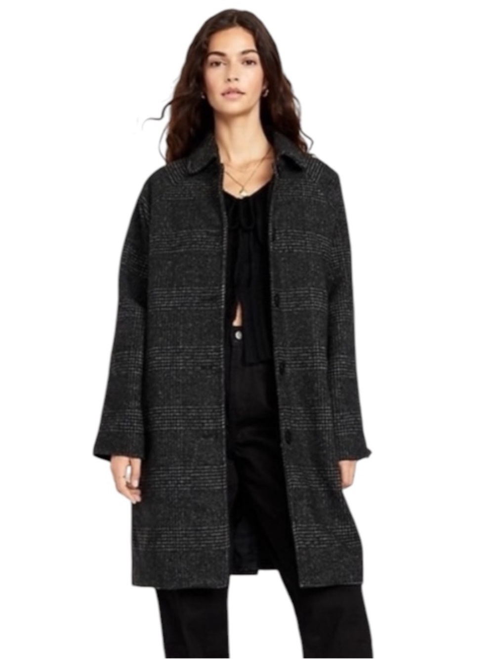 Old Navy Relaxed Button-Front Mac Coat Gray Plaid Large